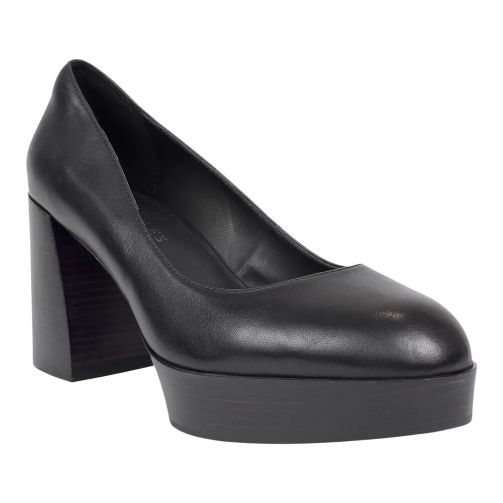 Aerosoles Women's Zarina Leather Platform Block Heel Pumps Black Size 9